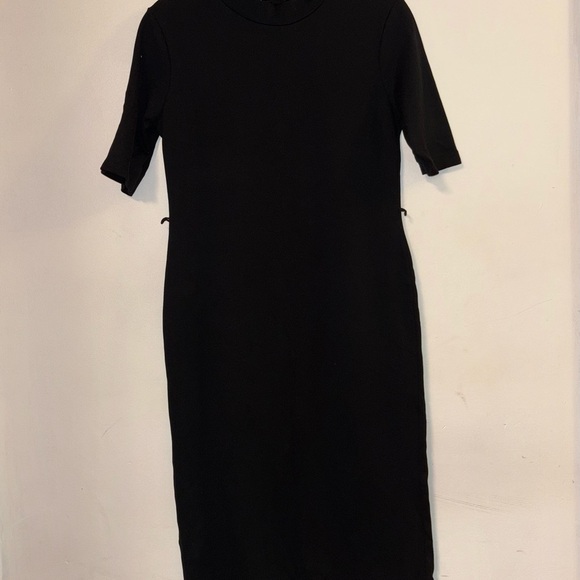 Zara Basic Black Sheath Dress Mock Neck 3/4 Sleeve Size USA L - Picture 3 of 11